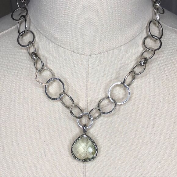 LOIS HILL Sterling Silver Faceted Green Amethyst Hammered Open Link Necklace - Picture 1 of 17